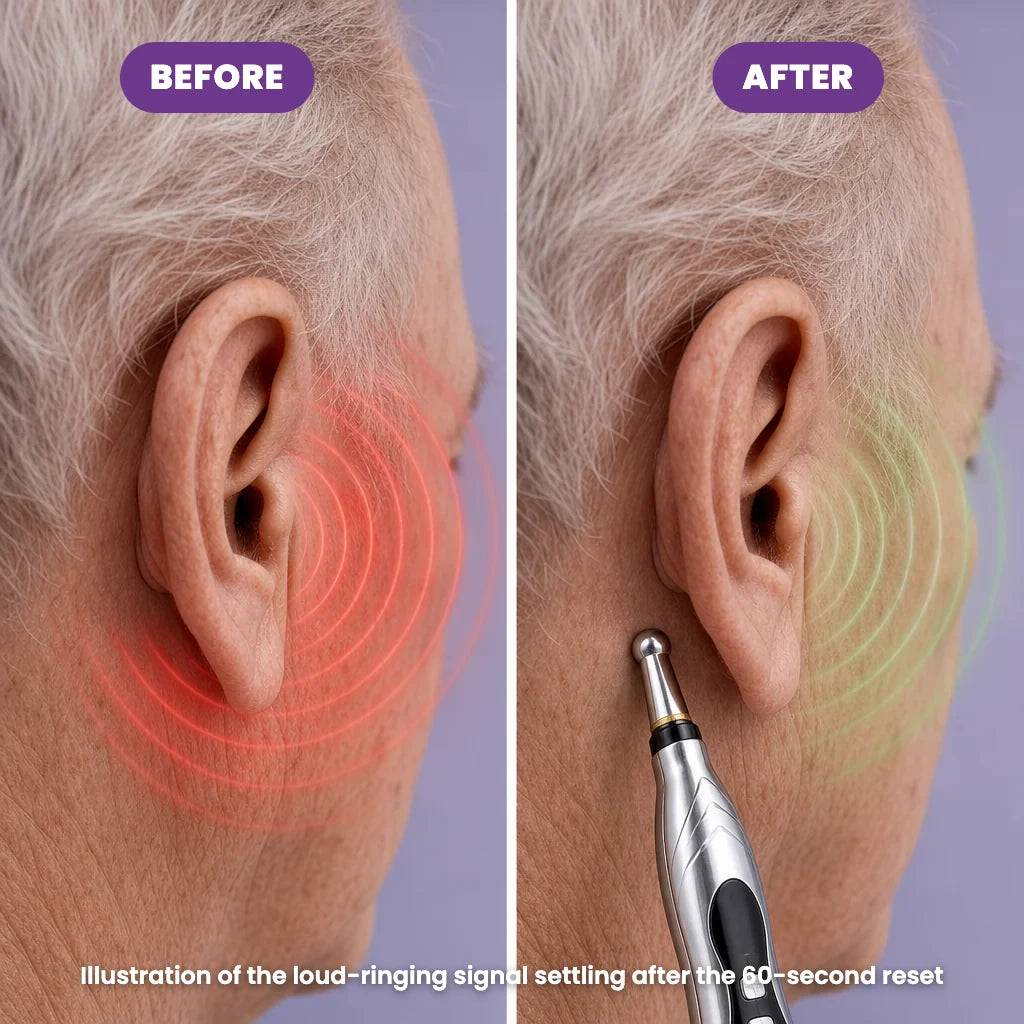 Before: the ear keeps ringing. After: a calmer signal.