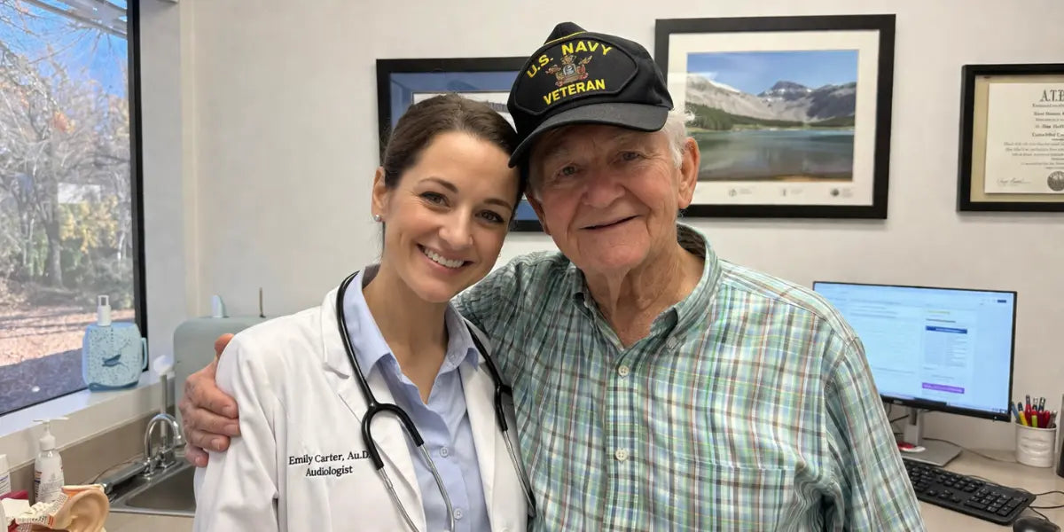 Dr. Carter with her father — 34 years in the Navy, and a ringing he never once complained about.