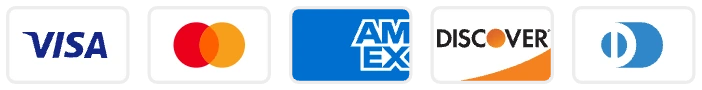 We accept Visa, Mastercard, American Express, Discover, and Diners Club